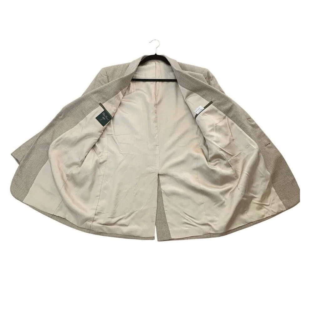 Palm‎ Beach Houndstooth Mens Beige Blazer Silk Wool Blend Sport Coat Jacket 42L